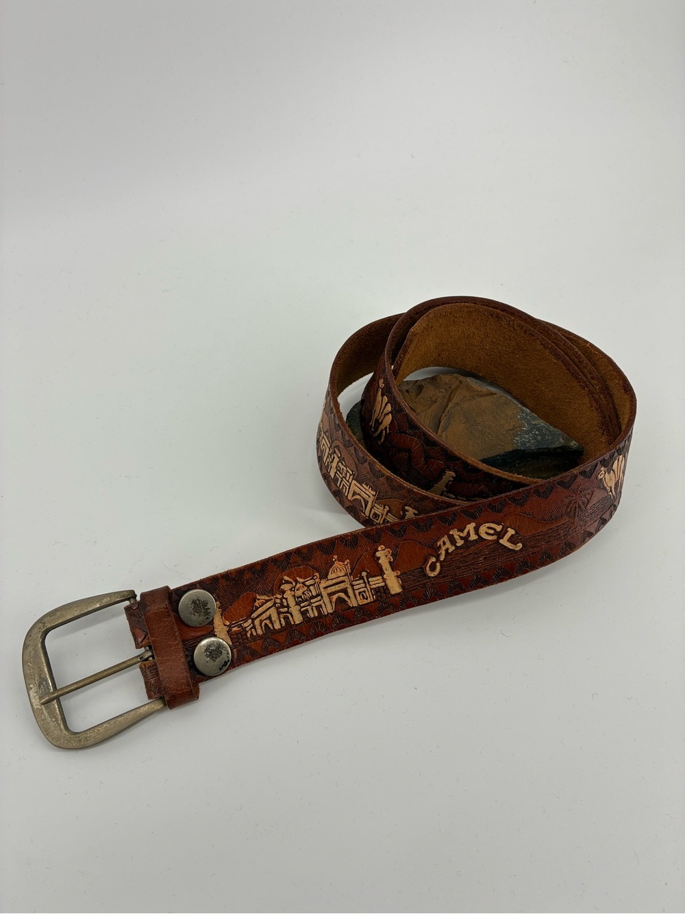 CAMEL Brown Leather Men's Belt with Embossed Design